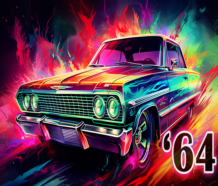 64 Chevy Impala 20 oz Skinny Tumbler Wraps, 4 x Sublimation Designs, Straight tumbler Wrap, Instant Digital Download PNG - Cultura Life Design