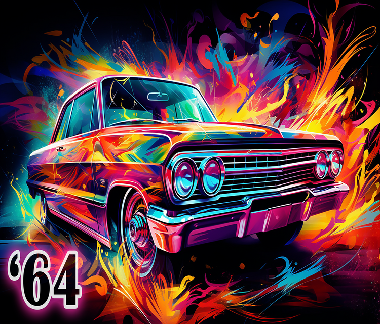 64 Chevy Impala 20 oz Skinny Tumbler Wraps, 4 x Sublimation Designs, Straight tumbler Wrap, Instant Digital Download PNG - Cultura Life Design