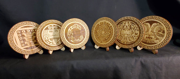 Personalized Aztec Calendar Wood Carved Coaster Set, Set of 6 - Cultura Life Design