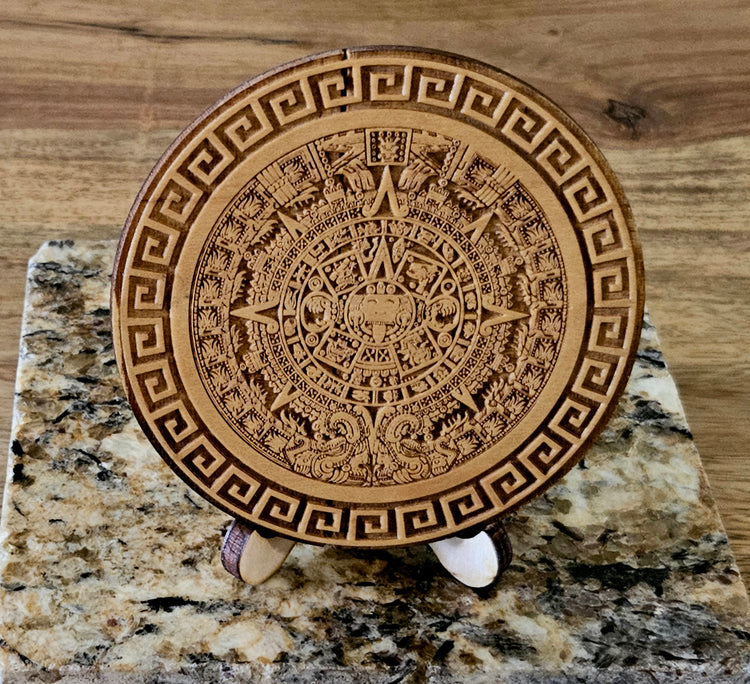 Personalized Aztec Calendar Wood Carved Coaster Set, Set of 6 - Cultura Life Design