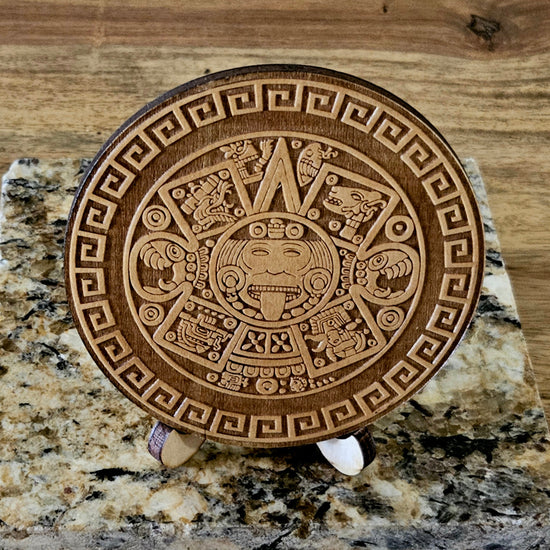 Personalized Aztec Calendar Wood Carved Coaster Set, Set of 6 - Cultura Life Design