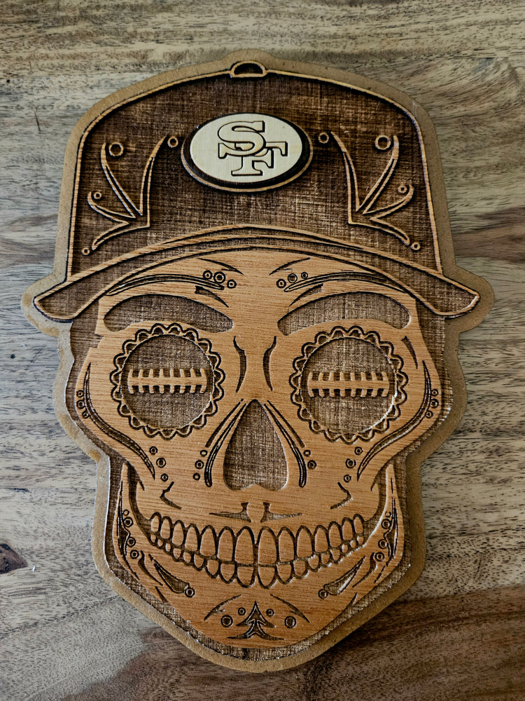 Sports Sugar Skull Wood Engraved Wall Plaques, NFL, MBL, NBA Inspired Fan Art - Cultura Life Design