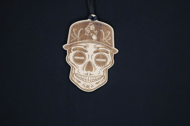 Football Sugar Skull Wood Engraved Ornament, NFL inspired fan Art, rear-view mirror Hanging Decoration - Cultura Life Design