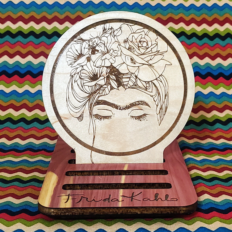 Frida Kahlo Inspired Wood Engraved Coasters, Set of 6 with Holder - Cultura Life Design