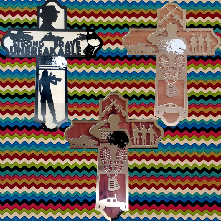 Acrylic and Wood Military Religious Cross - Cultura Life Design