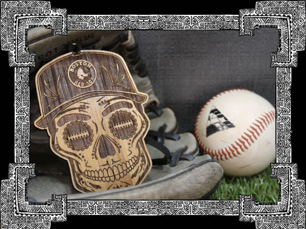 Baseball Sugar Skull Wood Engraved Ornament, MLB Inspired Fan Art, Rear-view Mirror Hanging Decoration - Cultura Life Design