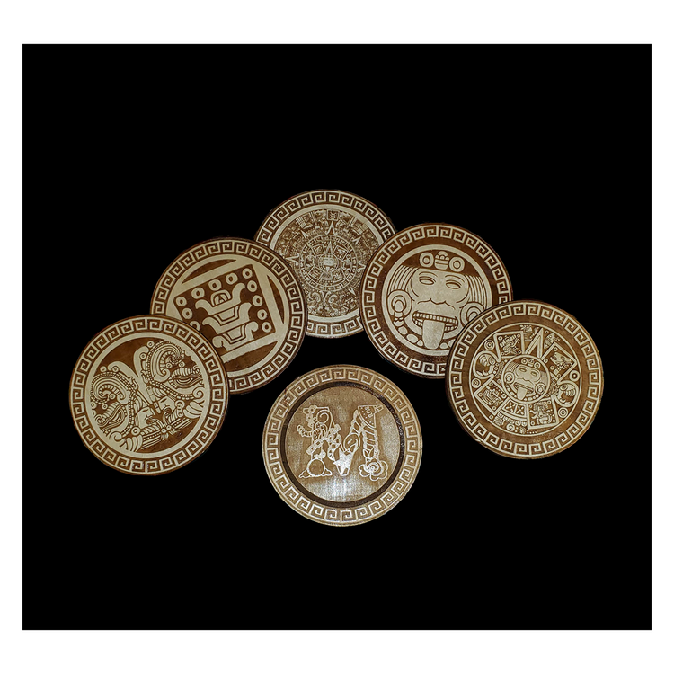 Personalized Aztec Calendar Wood Carved Coaster Set, Set of 6 - Cultura Life Design