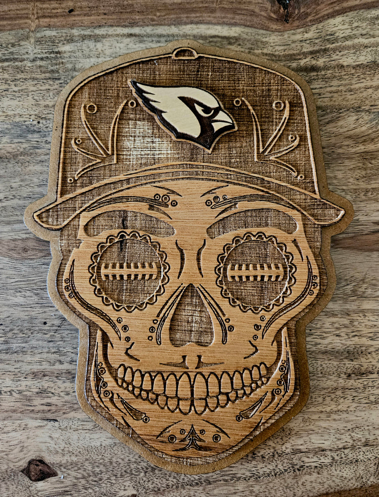 Sports Sugar Skull Wood Engraved Wall Plaques, NFL, MBL, NBA Inspired Fan Art - Cultura Life Design