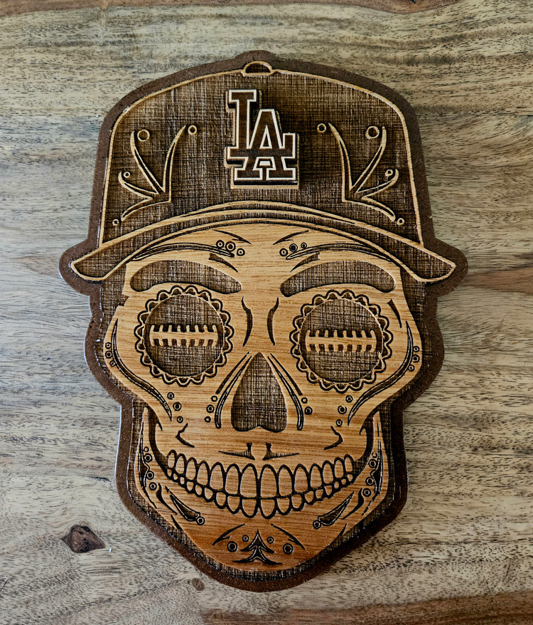 Sports Sugar Skull Wood Engraved Wall Plaques, NFL, MBL, NBA Inspired Fan Art - Cultura Life Design