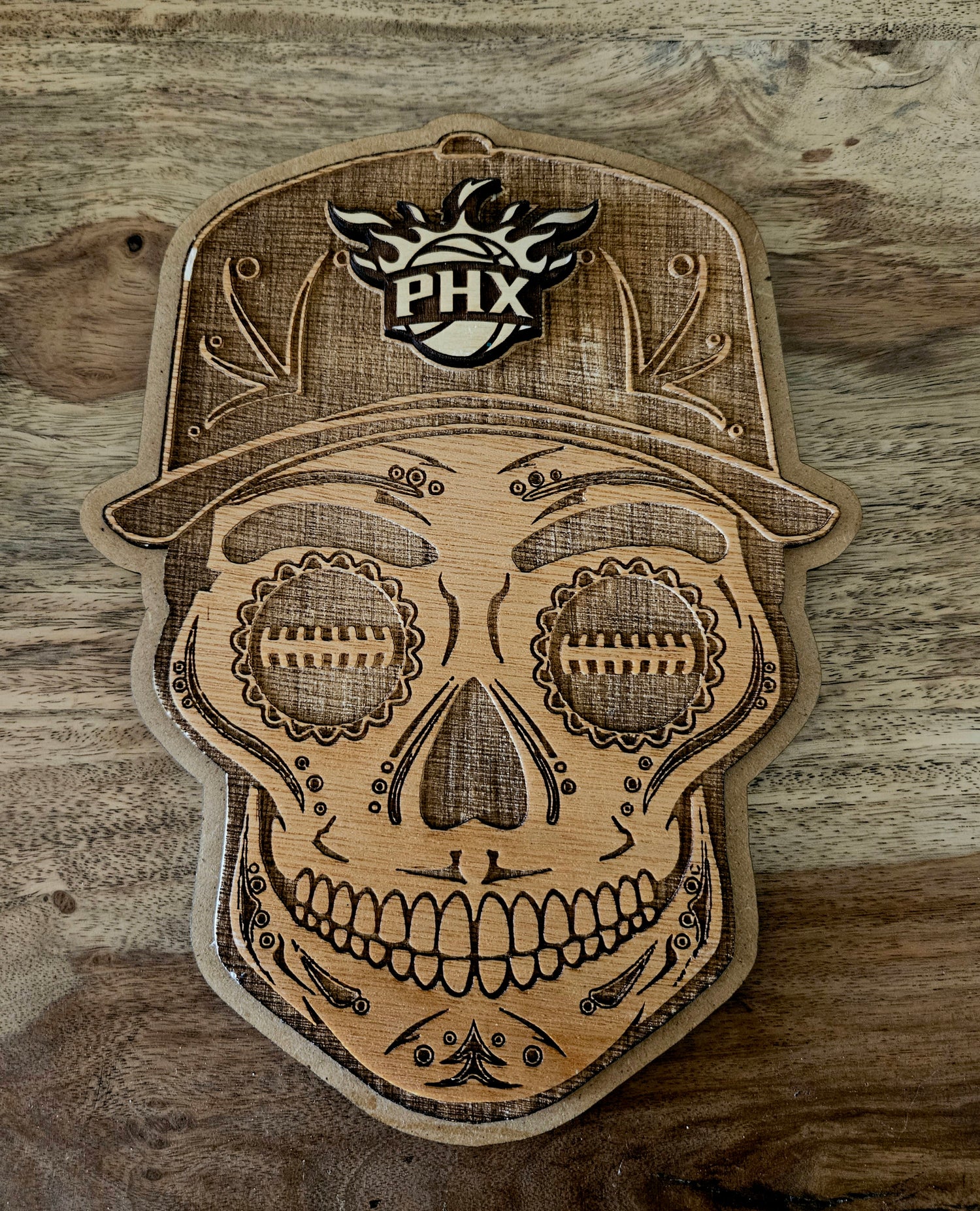 Sports Sugar Skull Wood Engraved Wall Plaques, NFL, MBL, NBA