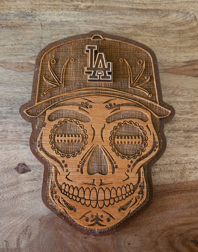 Sports Sugar Skull Wood Engraved Wall Plaques, NFL, MBL, NBA Inspired Fan Art - Cultura Life Design