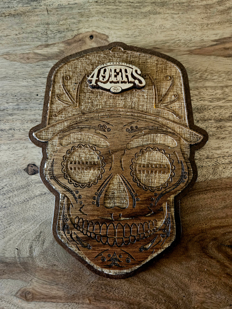 Sports Sugar Skull Wood Engraved Wall Plaques, NFL, MBL, NBA Inspired Fan Art - Cultura Life Design