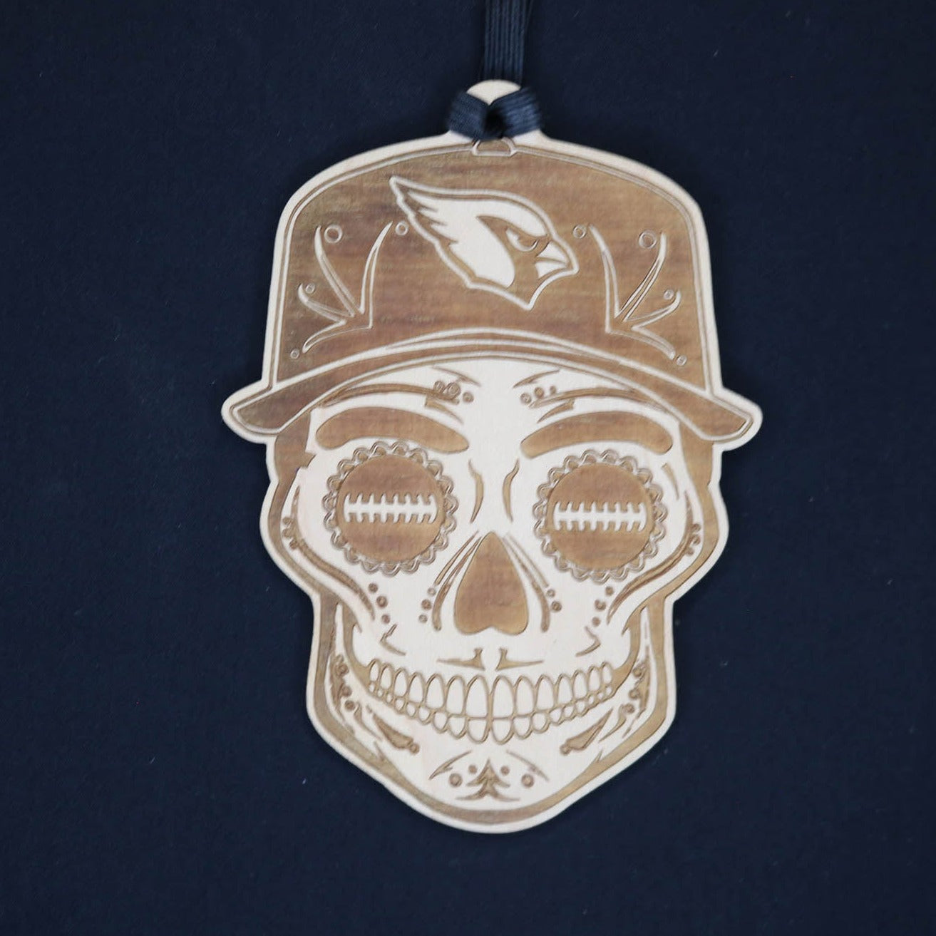 Football Sugar Skull Wood Engraved Ornament, NFL inspired fan Art, rear-view mirror Hanging Decoration - Cultura Life Design