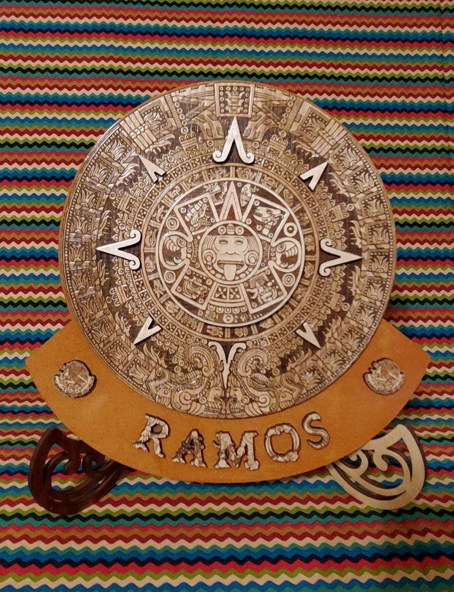 Hand carved wood Aztec orders calendar