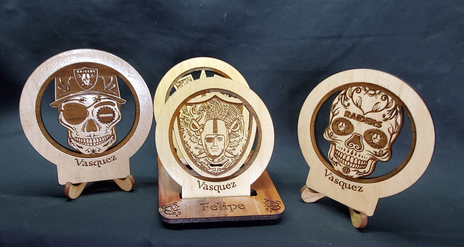 Custom Engraved Round Wooden Coaster Set Firefighter Accessories
