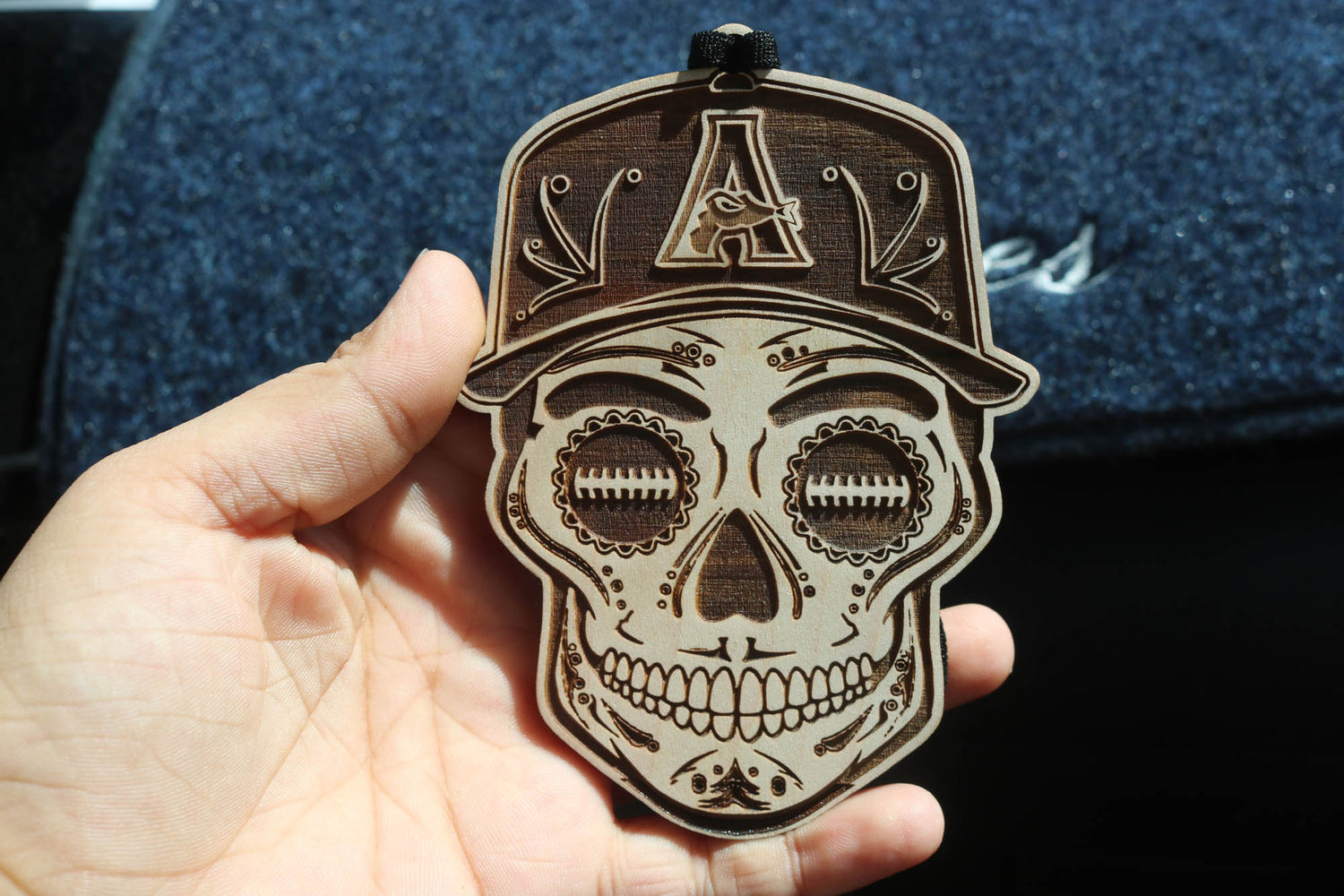 Baseball Sugar Skull Wood Engraved Ornament, MLB Inspired Fan Art, Rear-view Mirror Hanging Decoration - Cultura Life Design