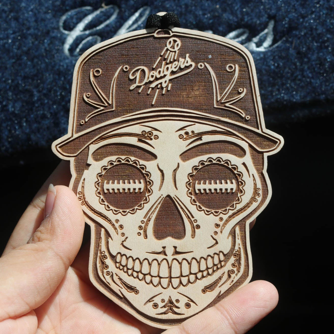 Baseball Sugar Skull Wood Engraved Ornament, MLB Inspired Fan Art, Rear-view Mirror Hanging Decoration - Cultura Life Design