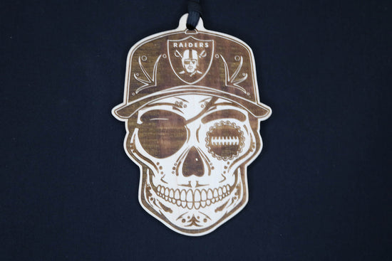 Football Sugar Skull Wood Engraved Ornament, NFL inspired fan Art, rear-view mirror Hanging Decoration - Cultura Life Design