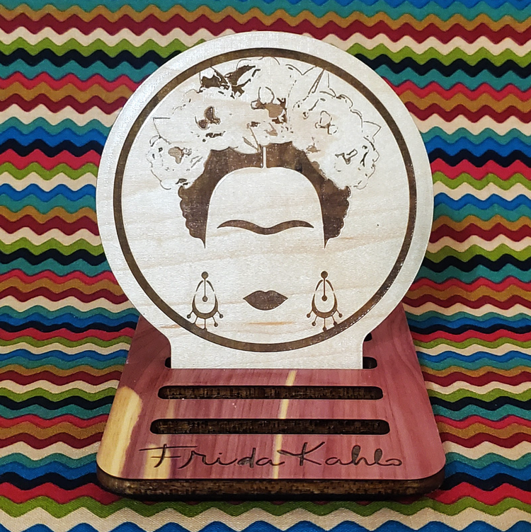 Frida Kahlo Inspired Wood Engraved Coasters, Set of 6 with Holder - Cultura Life Design