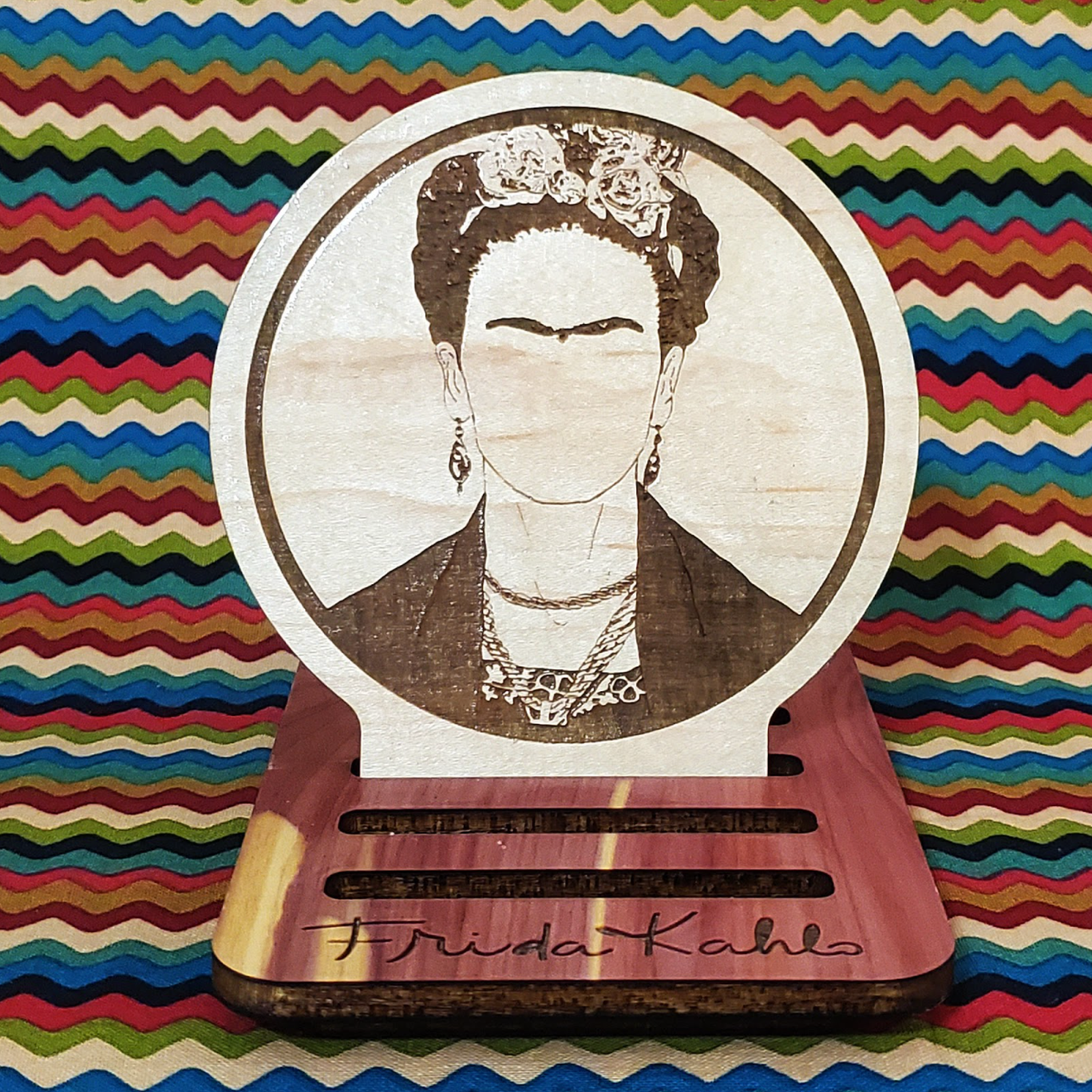 Frida Kahlo Inspired Wood Engraved Coasters, Set of 6 with Holder - Cultura Life Design