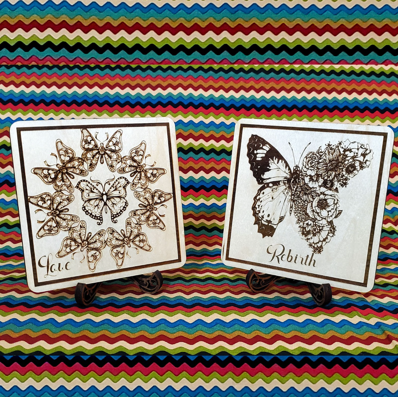 Butterfly Wood Engraved Coasters, Set of 5 - Cultura Life Design