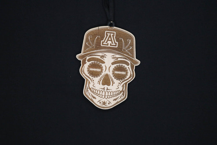 Football Sugar Skull Wood Engraved Ornament, NFL inspired fan Art, rear-view mirror Hanging Decoration - Cultura Life Design