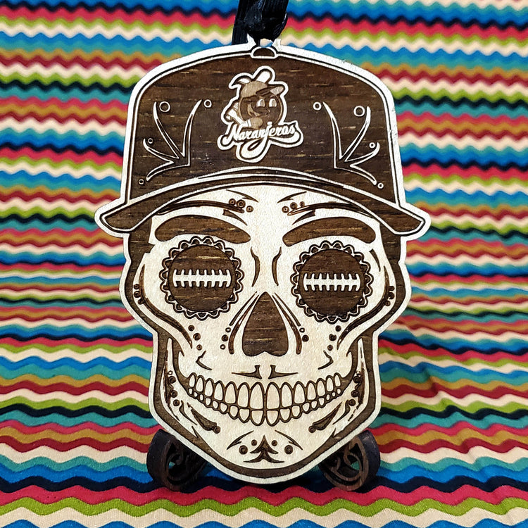 Baseball Sugar Skull Wood Engraved Ornament, MLB Inspired Fan Art, Rear-view Mirror Hanging Decoration - Cultura Life Design